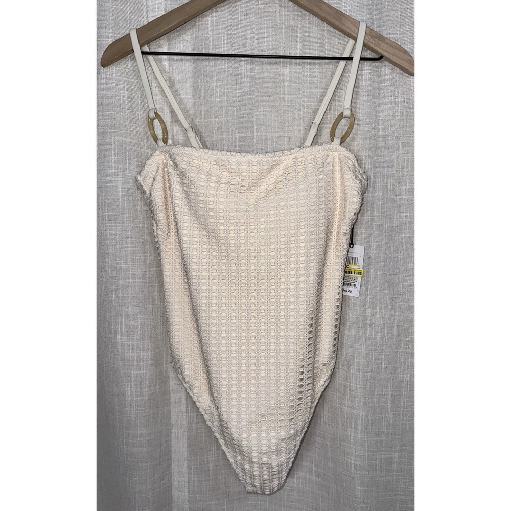 Shade & Shore Women's M Boho Crochet‎ Oval Ring Strap Bandeau One Piece Swimsuit